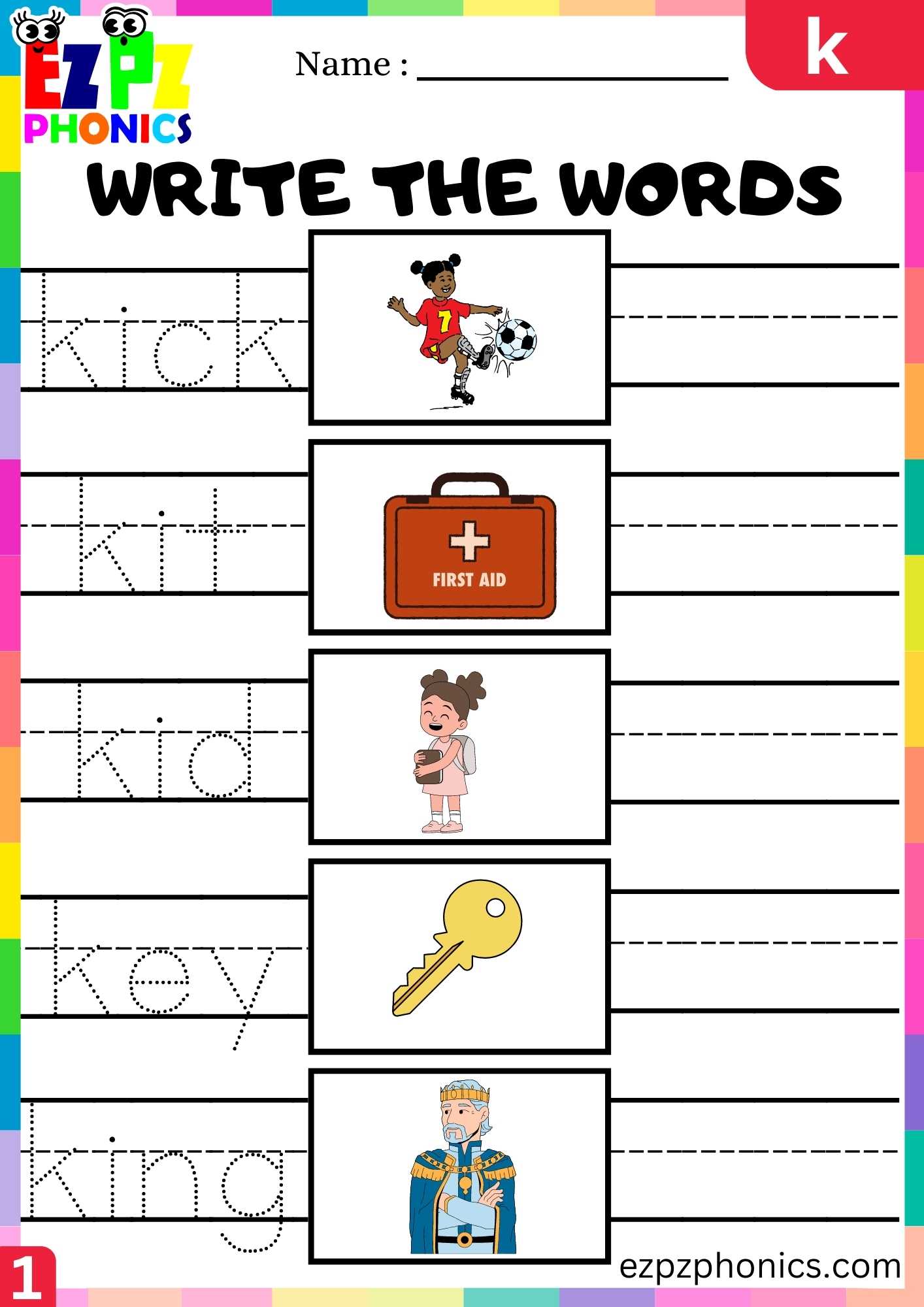 Letter K Write The Words Beginning Sounds Worksheet